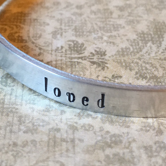 Hand Stamped Saying Loved Aluminum Cuff Bracelet - Picture 5 of 6